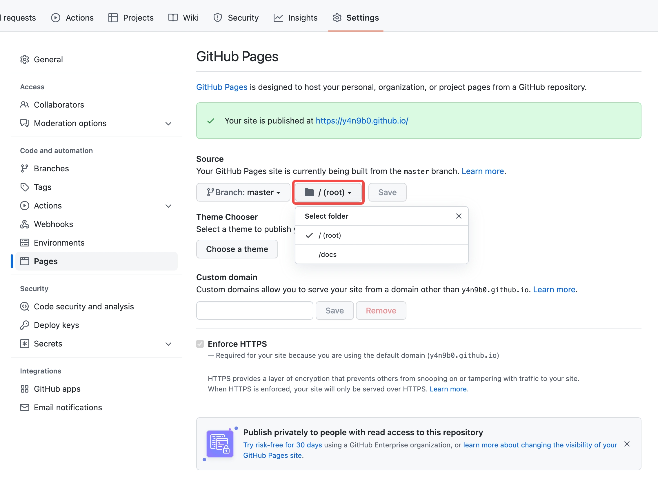 github pages source